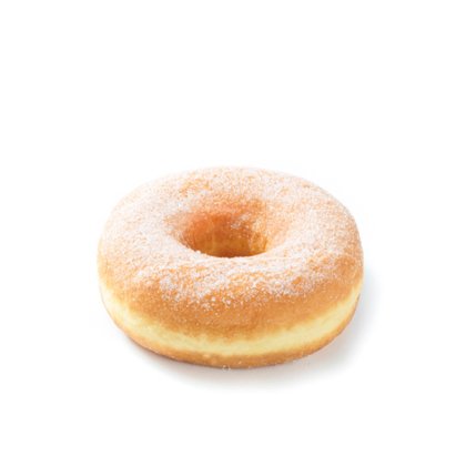 rosquilla glaseada con azúcar sobre fondo blanco liso