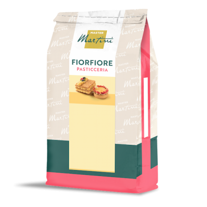 Bolsa de mezcla para hornear Master Martini Fiorfiore Pasticceria con imágenes de hojaldre y tartas en el frente.