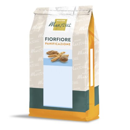Bolsa de mezcla para pan Master Martini Fiorfiore Panificazione, envase beige con base naranja e imágenes de panes.