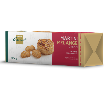 Caja de Master Martini Melange Cream, 2500g, con bollería horneada y galletas quebradizas en el envase.