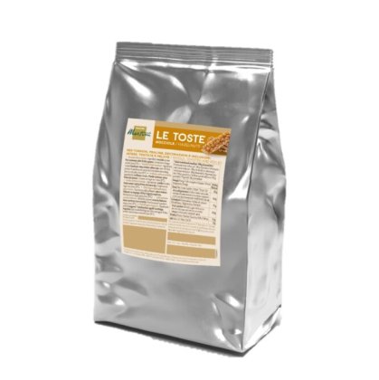 Bolsa stand-up plateada de Martelli "Le Toste" con avellanas tostadas enteras peladas, etiqueta nutricional beige