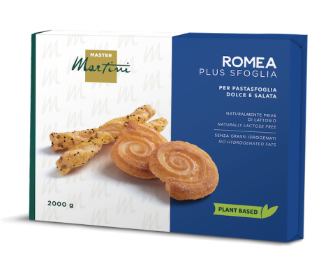 Caja Master Martini Romea Plus Sfoglia 2000g con palmeras y torsades de hojaldre, plant-based y sin lactosa
